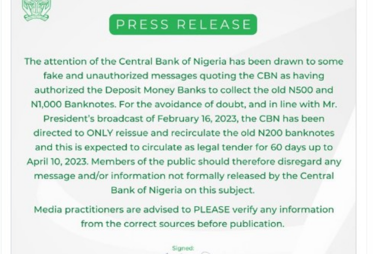 We Did Not Authorise Commercial Banks To Collect Old ₦500, ₦1000 Notes - CBN